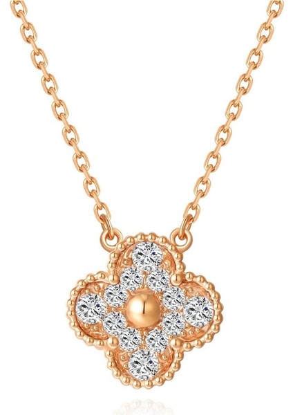 Tamamen Dört Yapraklı Yonca Kolye, Altın ve Gümüş Köprücük Kemiği Zinciri (Yurt Dışından)