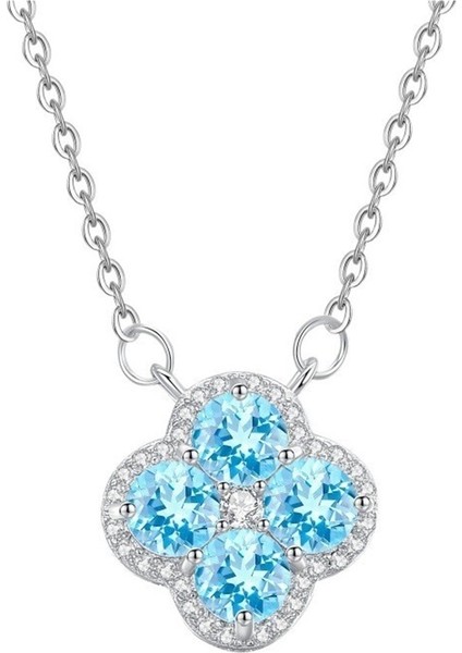 Kadınlar Için S925 Ayar Gümüş Doğal Taşlı Dört Yapraklı Yonca Kolye Köprücük Kemiği Zinciri (Yurt Dışından)