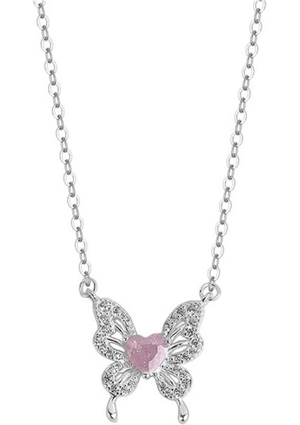 Kadınlar Için 999 Ayar Gümüş Kelebek Zirkonyum Kolye, Köprücük Kemiği Zinciri (Yurt Dışından)