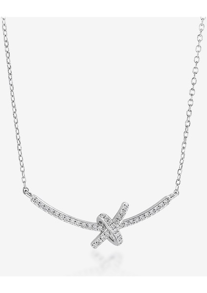 Kadınlar Için 925 Ayar Gümüş Fiyonk Kolye, Çizgi Gülümseme Kolye Ucu, Çapraz Zincir (Yurt Dışından)