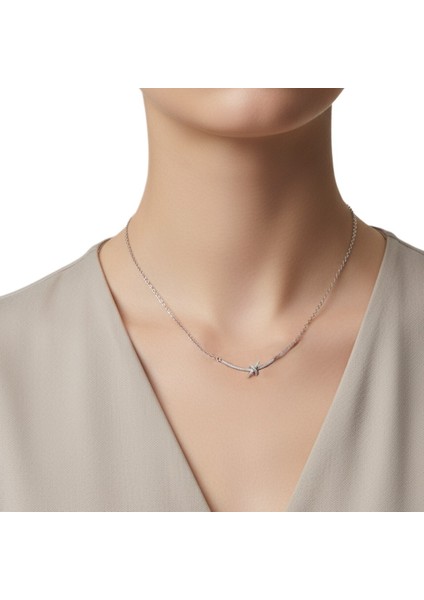 Kadınlar Için 925 Ayar Gümüş Fiyonk Kolye, Çizgi Gülümseme Kolye Ucu, Çapraz Zincir (Yurt Dışından) modelleri