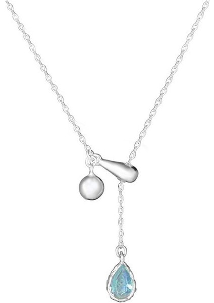 Ayarlanabilir Çekilebilir Gerdanlıklı S925 Ayar Gümüş Mavi Damla Taşlı Kolye (Yurt Dışından)