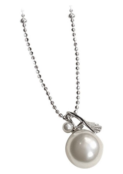 Kadınlar Için S925 Ayar Gümüş Ginkgo Yaprağı Inci Kolye (Yurt Dışından)