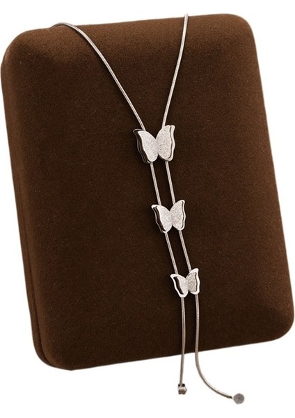 Kadınlar Için 3D Kelebek Kolye, 18 Ayar Titanyum Çelik Püsküllü Kazak Zincir Kolye (Yurt Dışından)
