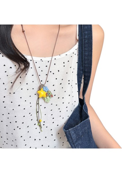 Kadınlar Için Uzun Yıldız Kolye, Sevimli Karikatür Kazak Zinciri (Yurt Dışından)