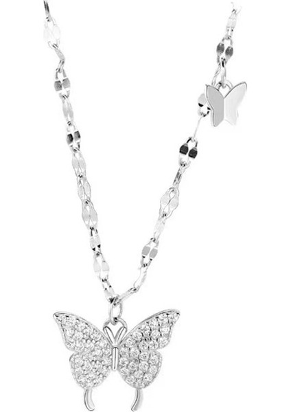 Kadınlar Için S999 Ayar Gümüş Tam Kelebek Kolye, Köprücük Kemiği Stili, Çift Kelebek Kolye Ucu (Yurt Dışından)