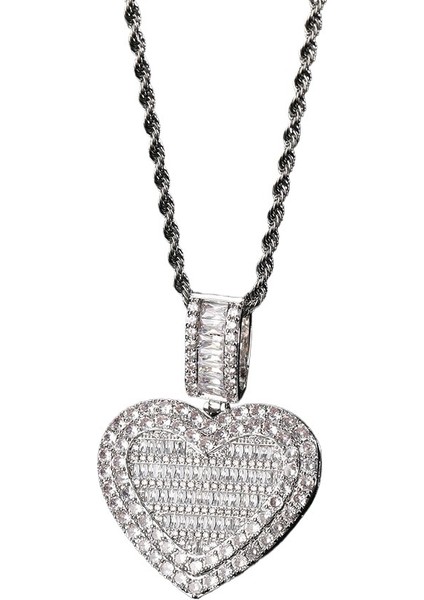 Hip Hop Kalp Kolye Bakır Işlemeli Zirkon Taşlı Kolye (Yurt Dışından)