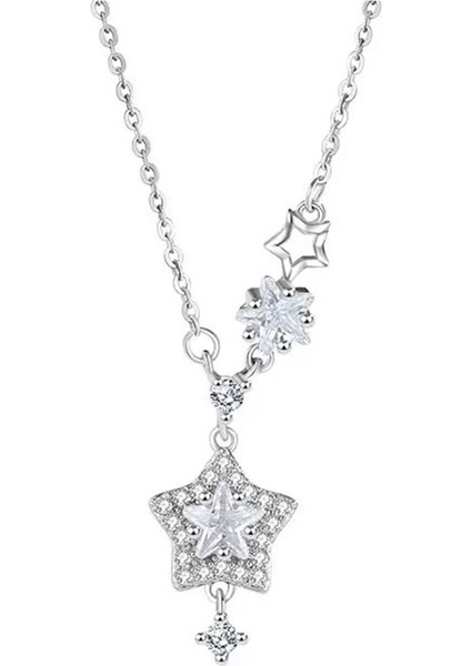 Zirkon Taşlı Beş Köşeli Yıldızlı Köprücük Kemiği Zincirli S999 Ayar Gümüş Yıldız Kolye (Yurt Dışından)