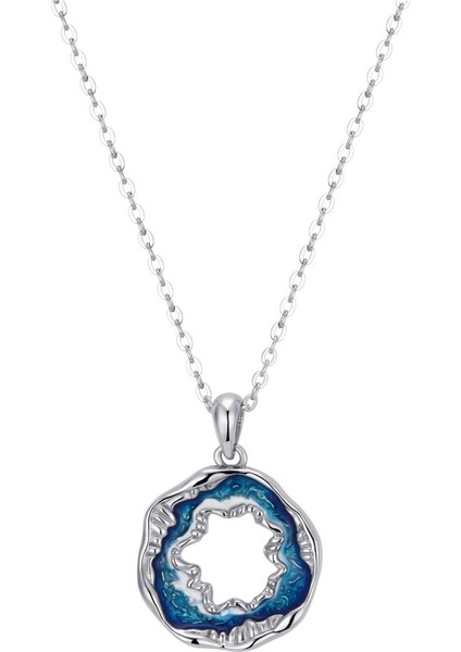 Mavi Gül Çift Kolye, 999 Ayar Gümüş (Yurt Dışından)