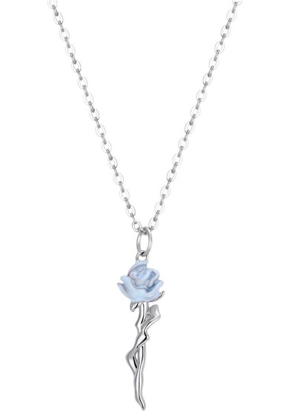 Mavi Gül Çift Kolye, 999 Ayar Gümüş (Yurt Dışından)