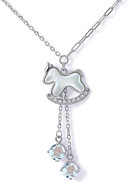 Kadınlar Için S925 Ayar Gümüş Sedef Şanslı At Kolyesi, Doğal Kristal Taşlı Köprücük Kemiği Zinciri (Yurt Dışından)