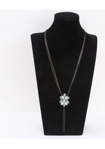 Kadınlar Için Uzun Kazak Zinciri, Vintage Tarzı, Zümrüt Yeşili ve Mavi Birleştirilmiş Uzun Kolye. (Yurt Dışından)