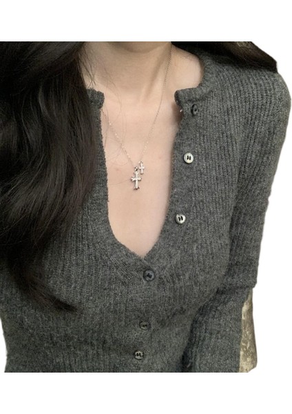 Kadınlar Için Zirkon Taşlı Çift Haç Kolye, Basit Köprücük Kemiği Zinciri, Kazak Zinciri. (Yurt Dışından) fiyatları