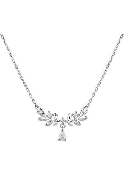 999 Ayar Gümüş Defne Dalı Kolye, Buğday Kulak Köprücük Kemiği Zinciri, Sevgililer Günü Hediyesi (Yurt Dışından)