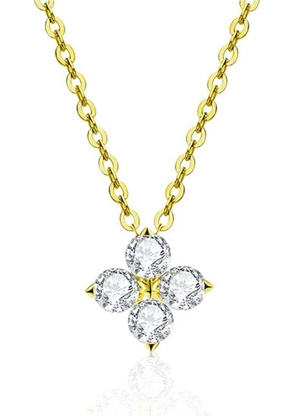 S925 Ayar Gümüş Şanslı Dört Yapraklı Yonca Kolye Ucu ve Köprücük Zinciri ile Moissanite Kolye (Yurt Dışından)