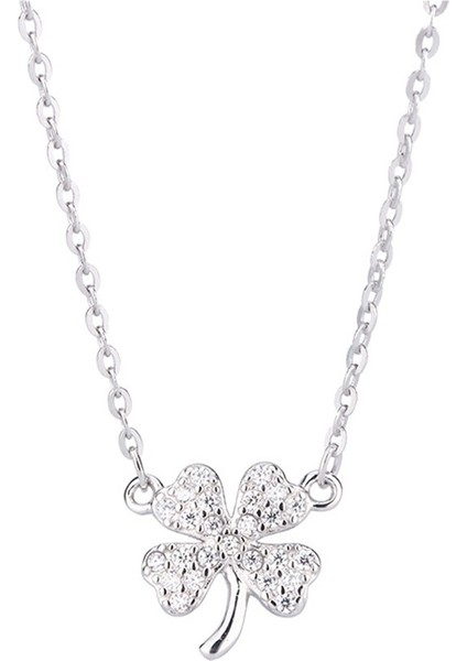 999 Ayar Gümüş Şanslı Dört Yapraklı Yonca Kolye, Köprücük Kemiği Zinciri, Zirkonyum Çiçek Kolye Ucu (Yurt Dışından)