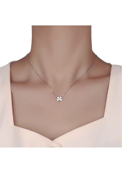 999 Ayar Gümüş Şanslı Dört Yapraklı Yonca Kolye, Köprücük Kemiği Zinciri, Zirkonyum Çiçek Kolye Ucu (Yurt Dışından) fiyatları