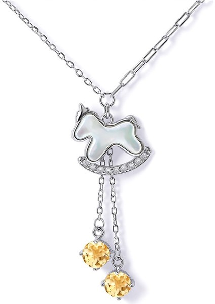 Kadınlar Için S925 Ayar Gümüş Sedef Şanslı At Kolyesi, Doğal Kristal Taşlı Köprücük Kemiği Zinciri (Yurt Dışından)