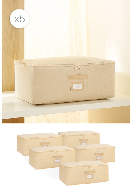 5 Adet Orta Boy Bej Balıksırtı Baza Altı Kazak Pike Battaniye Hurcu, Hurç 52x28x21 cm