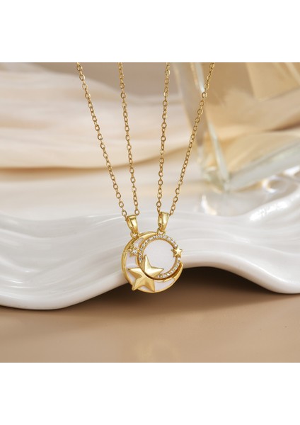 Yeni Bakır Kaplama Gerçek Altın Australopithecine Sıcaklığa Duyarlı Güneş Ay Kolye Mikro Set Zirkonya Titanyum Çelik Kolye (Yurt Dışından)