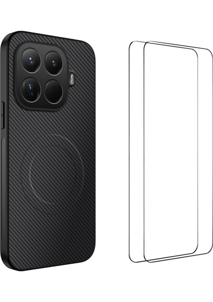 Xiaomi 15T Pro Manyetik Kılıf Karbon Fiber Doku Pc Tpu Telefon Kılıfı 2 Adet Ekran Filmi ile (Yurt Dışından)