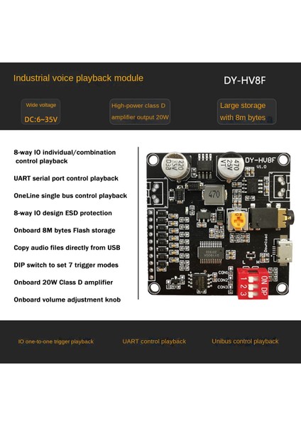 DY-HV8F Ses Oynatma Modülü 12V/24V Tetikleyici Seri Port Kontrolü 10W/20W Arduino Için 8mb Flash Depolama Mp3 Çalar (Yurt Dışından) fiyatları