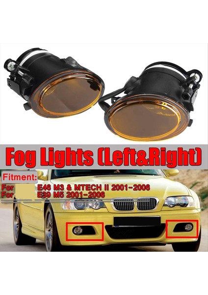 Çift Ön Sis Farı Lambası Sarı Mercek E46 M3 Iı E39 M5 2001-2006 63177894017 63177894018 Ampulsüz (Yurt Dışından) fiyatları