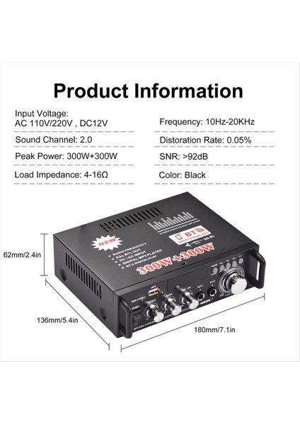 BT-298A Mini Ses Güç Amplifikatörü 2ch 300W+300W Araba Evi Bluetooth Dijital Ses Alıcı Amp Fm Radyo Eu Fişi (Yurt Dışından) indirimleri
