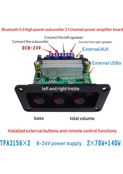 TPA3156D2 2 1 Kanal Bluetooth 5 0 Dijital Amplifikatör Kartı 2x 70W+140W Yüksek Güçlü Subwoofer Sınıf D Sınıfı Amplifikatör DC8V-24V (Yurt Dışından) modelleri