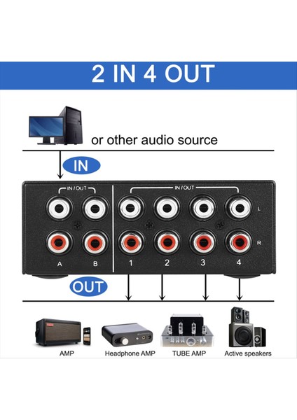 4 Yollu Iki Yönlü Rca Stereo Ses Anahtarı 2 4&#39 Te Veya 2&#39 Den 4&#39 Ü 4 Out L/r Jack Ses Kanalı Rca Ses Değiştirici Seçici (Yurt Dışından) fiyatları