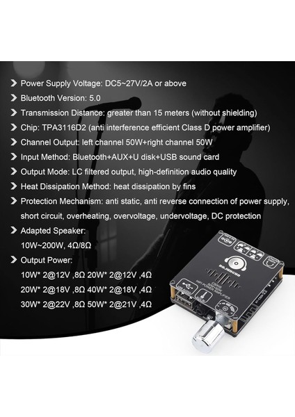Dajunguo C50HS Bluetooth Amplifikatör Kartı 50W+50W TPA3116D2 Hıfı Chıp 12-24V Dijital Ses Güç Amplifikatör Modülü (Yurt Dışından) fırsatları