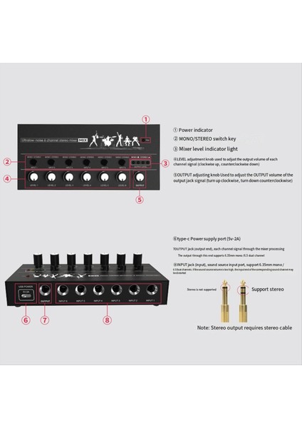6 Kanallı Ses Mikseri Ultra Düşük Gürültü Hattı Mikseri Gitar Bas Klavyeleri ve Sahne Karıştırma Için Kolay Çalışma Stereo Mikser (Yurt Dışından) modelleri