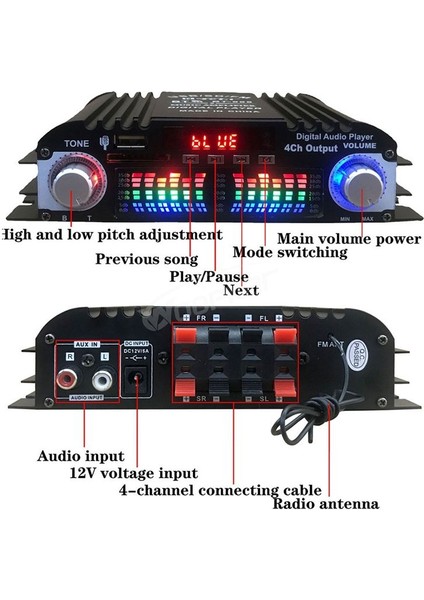 Bluetooth 5 0 Hıfı Ses Amplifikatörü 4 Kanallı Dijital Ses Amplifikatörü Ev Ses Sistemleri Araba Karaoke USB Sd Aux&#39 U (Yurt Dışından) modelleri