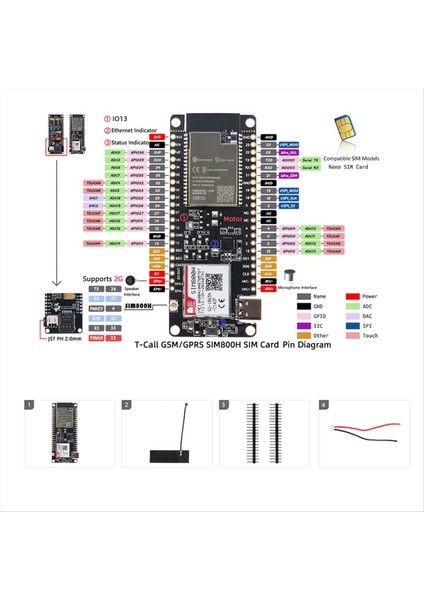 SIM800H Kablosuz Modül T-Call &amp Pmu MCU32 Modül Gprs Anteni SIM800H-8MB-Q390 (Yurt Dışından)