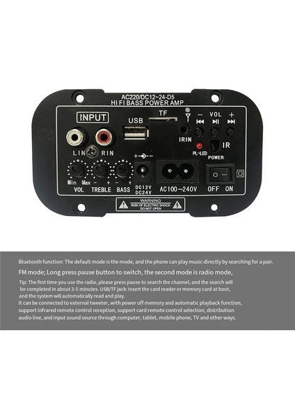 12V 24V Bluetooth Amplifikatör Kartı Hıfı Bas Amplifikatör Kartı Fm Subwoofer 10 Inç Subwoofer Hoparlör (Abd Fişi) Için 30-120W (Yurt Dışından)