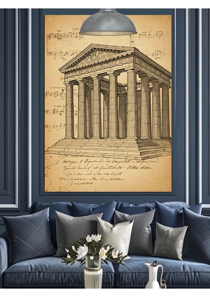 Eski Mimari Çizim Yapı Detay Dekoratif Kanvas - Mdf Ahşap Tablo