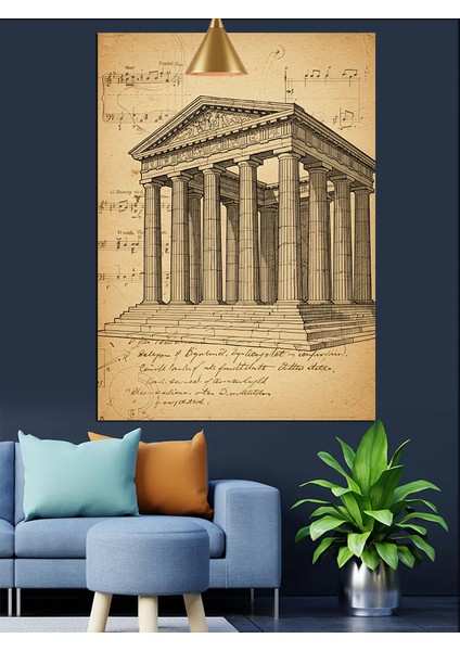 Eski Mimari Çizim Yapı Detay Dekoratif Kanvas - Mdf Ahşap Tablo modelleri