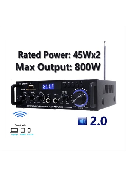 Amplifikatör Bt 298 Pro Ev Sineması Amplifikatörü Karaoke Çift Kanallı Stereo Bluetooth 5 0 Maksimum 800W Yeni Yükseltme Ab Fişi (Yurt Dışından) indirimleri