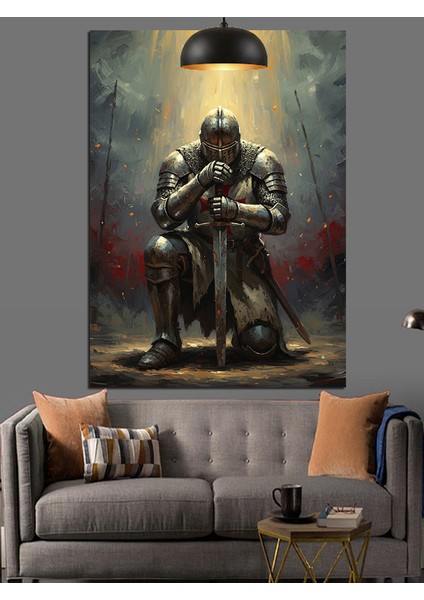 Zırhlı Şövalye Dekoratif Kanvas - Mdf Ahşap Tablo