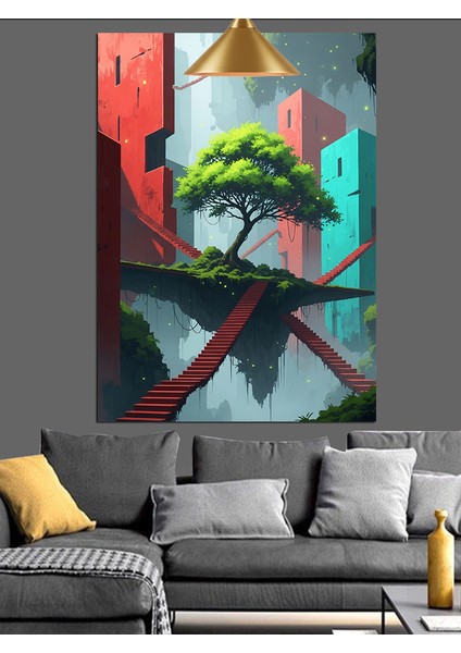 Ağaç ve Merdivenler Dekoratif Kanvas - Mdf Ahşap Tablo