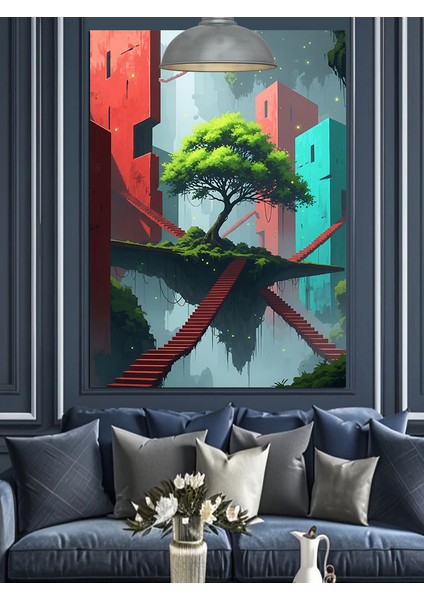 Ağaç ve Merdivenler Dekoratif Kanvas - Mdf Ahşap Tablo fiyatları