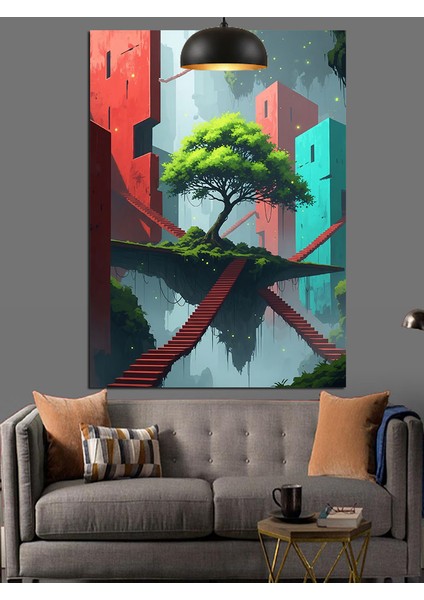Ağaç ve Merdivenler Dekoratif Kanvas - Mdf Ahşap Tablo modelleri