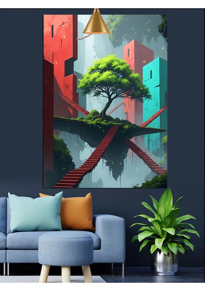 Ağaç ve Merdivenler Dekoratif Kanvas - Mdf Ahşap Tablo fırsatları
