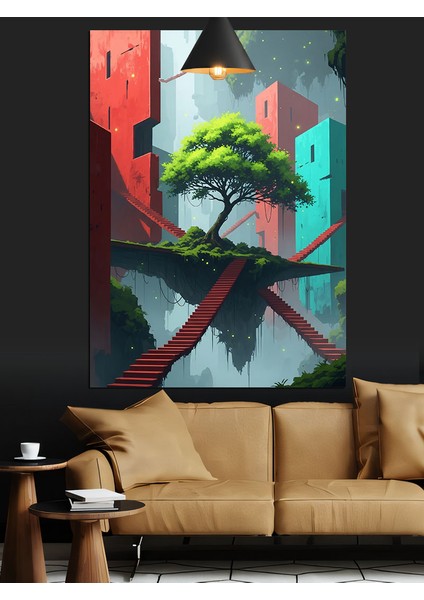 Ağaç ve Merdivenler Dekoratif Kanvas - Mdf Ahşap Tablo indirimleri