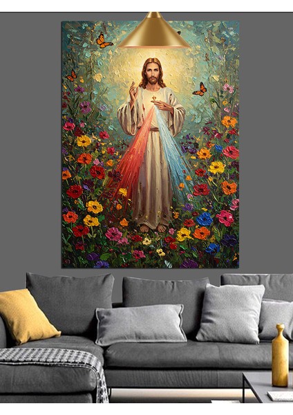 Çiçekler Içinde Isa Tasviri Dekoratif Kanvas - Mdf Ahşap Tablo fiyatları