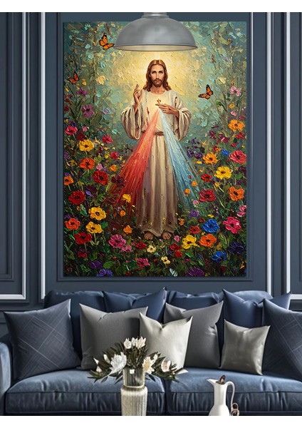 Çiçekler Içinde Isa Tasviri Dekoratif Kanvas - Mdf Ahşap Tablo modelleri