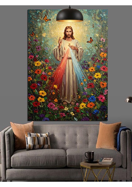 Çiçekler Içinde Isa Tasviri Dekoratif Kanvas - Mdf Ahşap Tablo fırsatları