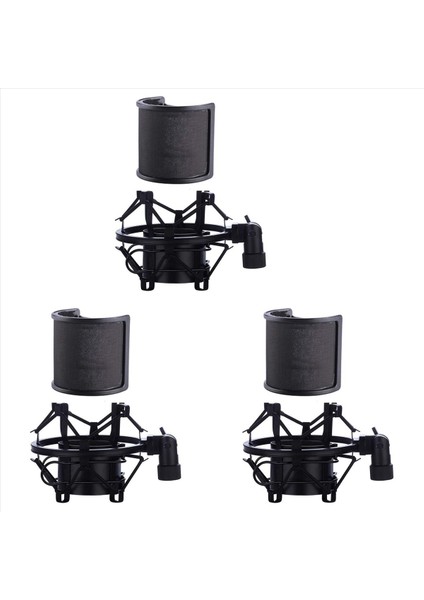 3x Mikrofon Şok Montajı Mikrofon Filtre Ön Cam Süspansiyon Şok Montaj Tutucu Klipsi (Yurt Dışından)