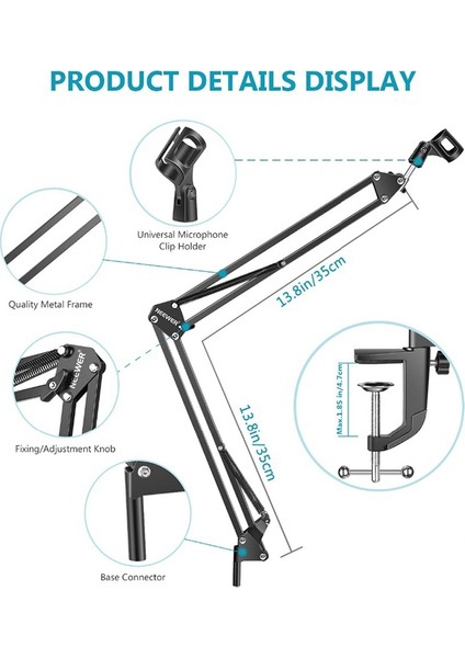 Uzatılabilir Kayıt Mikrofon Tutucu Süspansiyon Bomu Makas Kolu Stand Tutucu Mikrofon Klipsli Montaj Kelepçesi (Yurt Dışından) modelleri