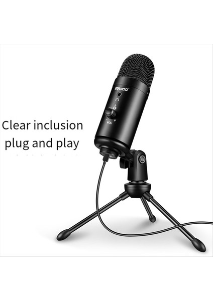 Rodd USB Kondenser Mikrofonlar Pc Bilgisayar Dizüstü Bilgisayar Şarkı Söyleme Oyun Akışı Kayıt Stüdyosu Siyah (Yurt Dışından) fırsatları